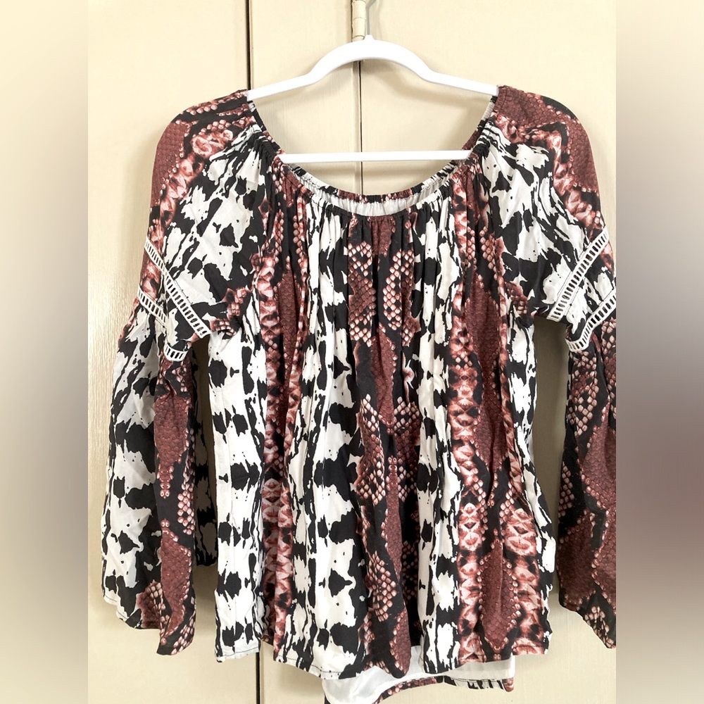 Boutique Lined Animal Print Boho Shirt size S